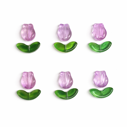 BBB 296 (c) Purple Tulip flower Set glass bead ( 1 pc ) Lampwork Bead ( 15 mm )
