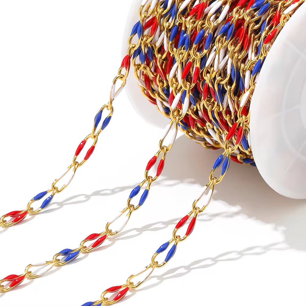 Triple Tone Drop oil 3.8 mm wide 18k gold plated Stainless steel chain ( 1 inch ) Anti tarnish