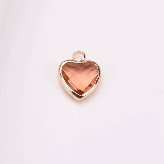 BBB 95 (n) Pinkish Orange Heart 14k gold plated Zircon crystal charm ( 1 pc ) Anti tarnish ( 8 mm )
