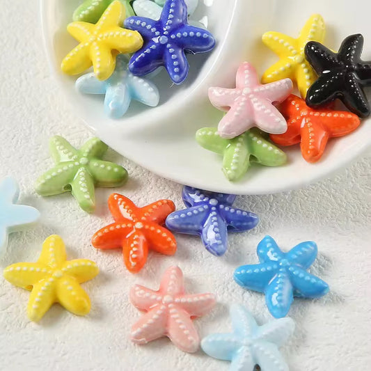 BBB 053 (h) Red Star Fish porcelain ceramic bead ( 1 pc )