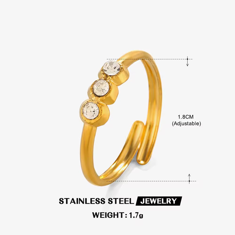 SJ 445 Zircon dainty Ring Adjustable - 18k Gold PVD plated stainless steel - Anti tarnish - Wholesale