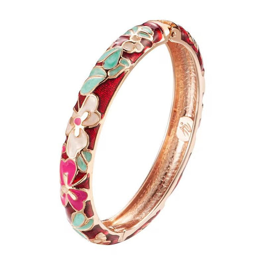 GP 05 Red colourful Floral 10mm Cuff Bracelet 14k gold plated  - Anti tarnish