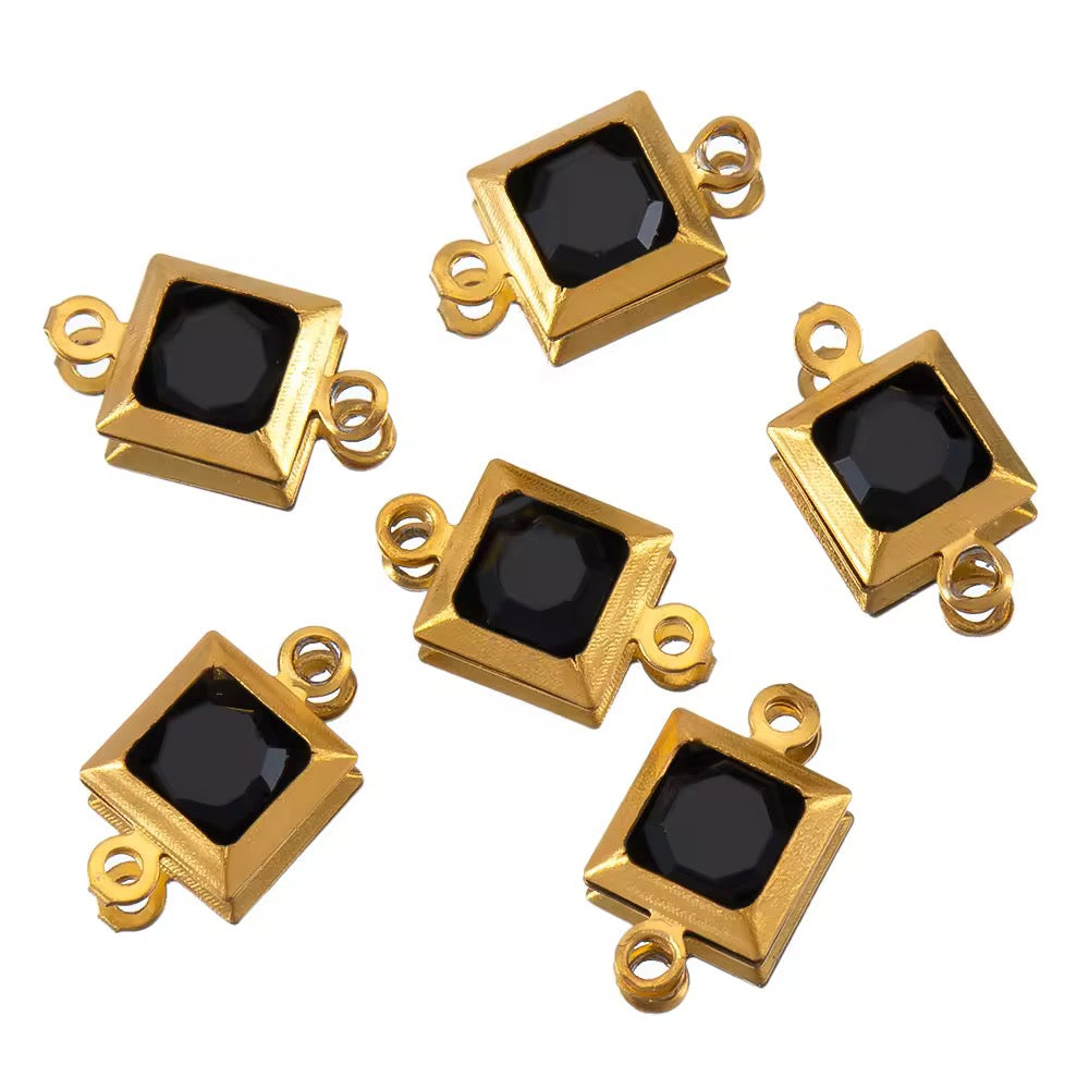 SS 2709 Black Zircon Double loop connector - 18k Gold plated 316 stainless steel ( 1 pc ) Anti tarnish ( 6*11.5 mm )