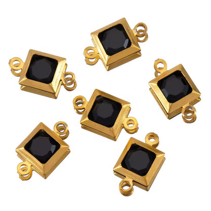 SC07A2 Black Zircon Double loop connector - 18k Gold plated 316 stainless steel ( 1 pc ) Anti tarnish ( 6*11.5 mm )