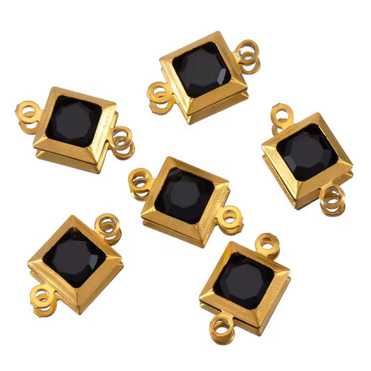 SS 2709 Black Zircon Double loop connector - 18k Gold plated 316 stainless steel ( 1 pc ) Anti tarnish ( 6*11.5 mm )
