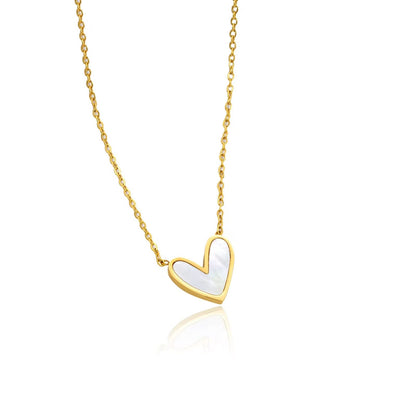 NSJ06D white shell Heart Necklace - 18k Gold PVD plated 316 stainless steel - Anti tarnish