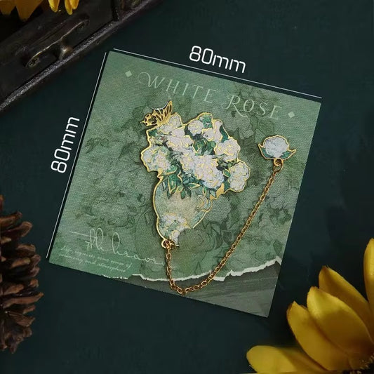 PK 33 White Rose Floral Bouquet Metal Bookmark ( 1 pc ) Imported Premium Quality