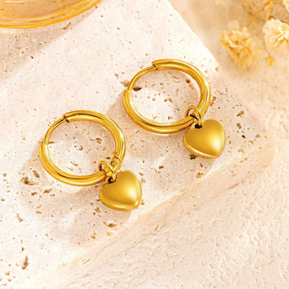 ESJ13G Dainty Heart Hoop Earrings - 18k Gold PVD plated 316 stainless steel - Anti tarnish
