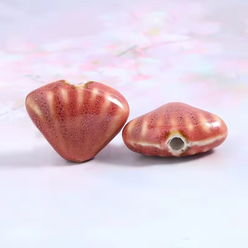 PCB14 Fan Shell Porcelian Ceramic bead ( 1 pc ) High Shine ( 18:23 mm )
