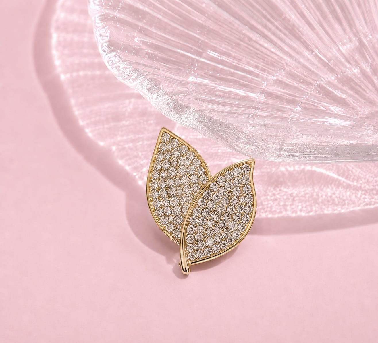 BR03B Golden Twin Leaf Zircon Brooch ( 1 PC ) Anti Resistant