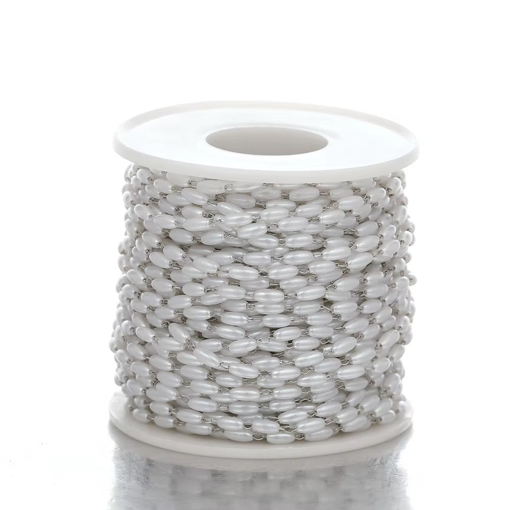 DIYS297 Pearl Link Chain ( 1 feet ) Silver PVD