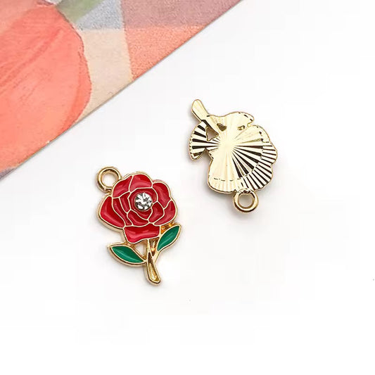 BBB 293 (e) Red Rose Flower enamel charm ( 1 pc ) High quality shine ( 12:15mm )