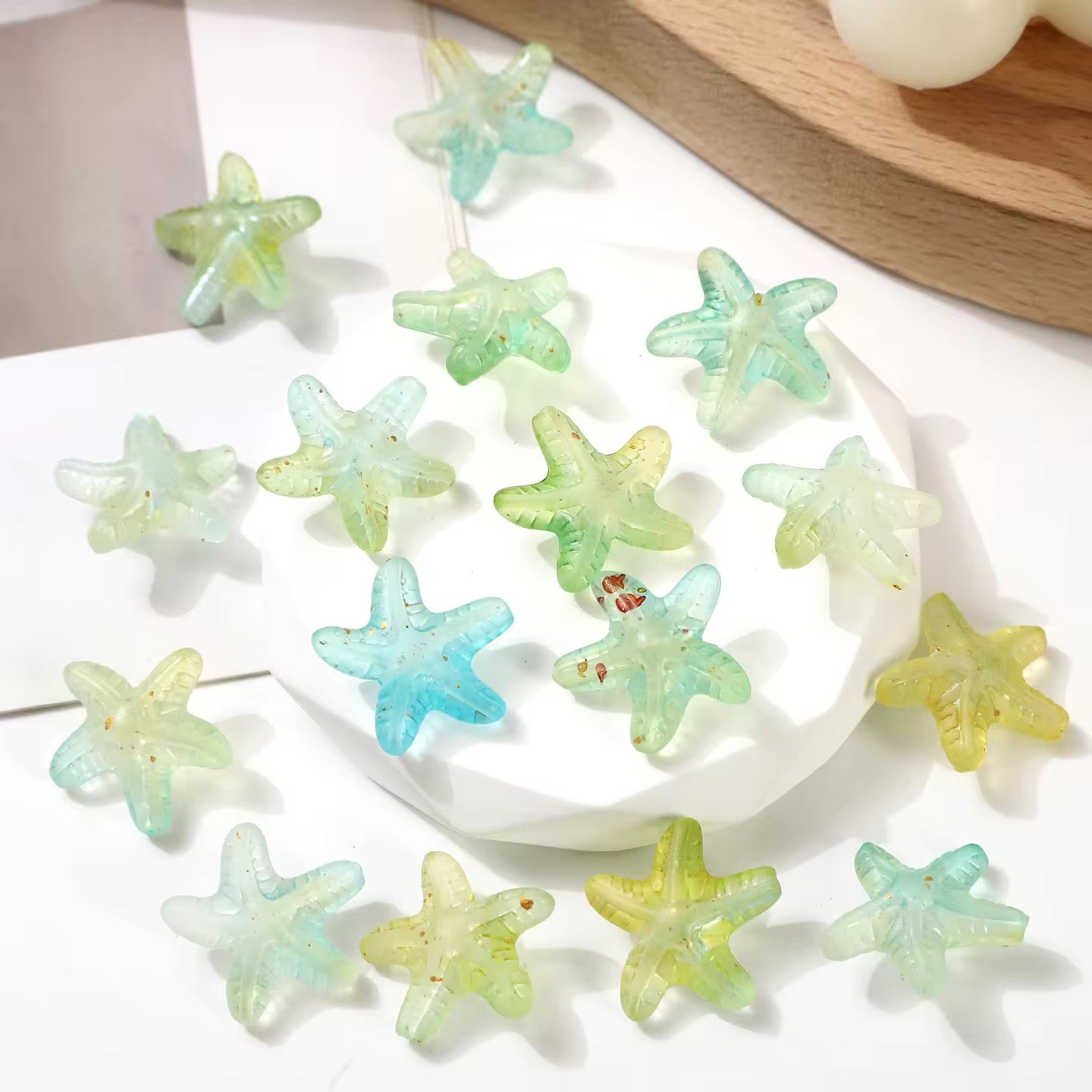 BBB 330 (g) Greenish Blue Star Fish Shiny Bead ( 1 pc ) UV Plated Acrylic ( 15 mm )