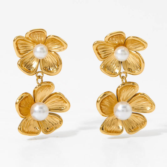 SJ 1098 Pearl drop stud earrings - 18k Gold PVD plated stainless steel - Anti tarnish