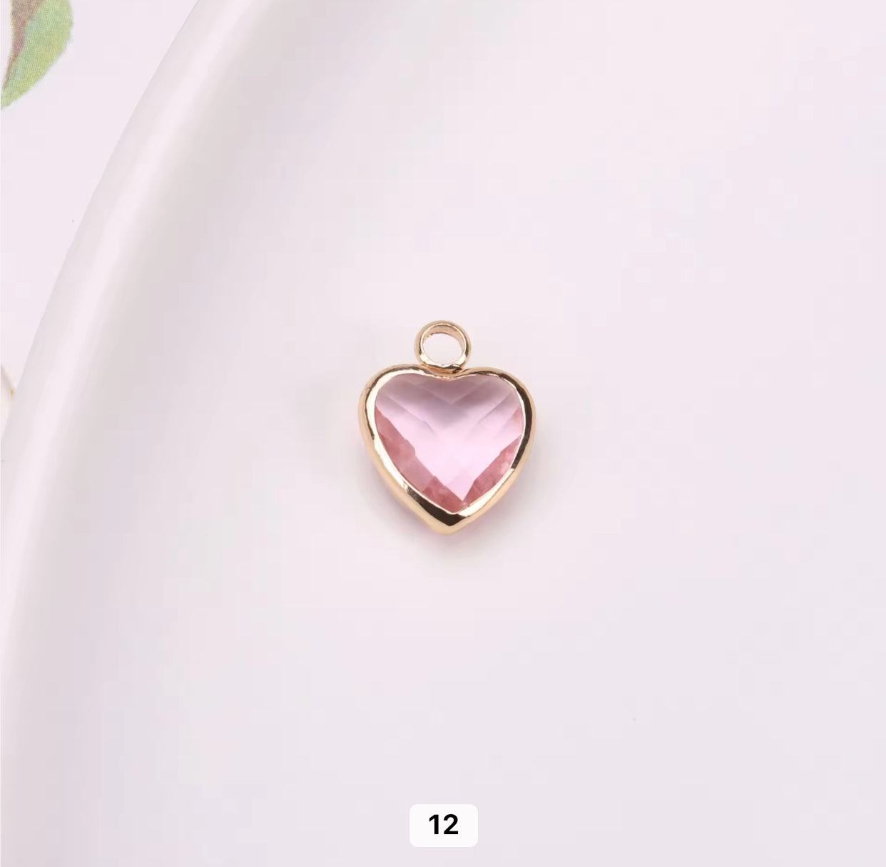 BBB 95 Heart 14k gold plated Zircon crystal charm ( 1 pc ) Anti tarnish ( 8 mm )