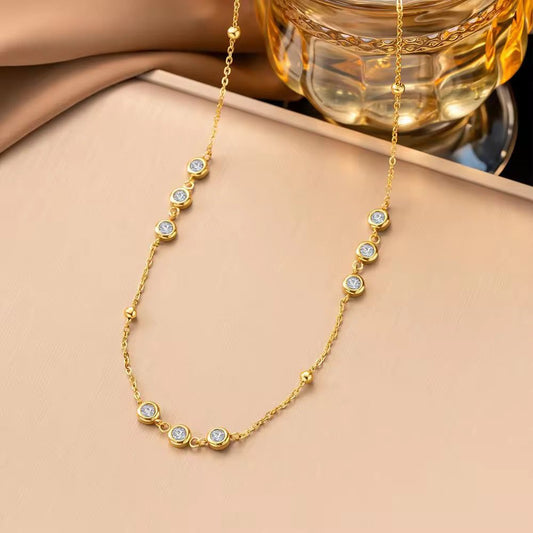 NSJ25A Clear zircon Necklace - 18k Gold PVD plated 316 stainless steel - Anti tarnish