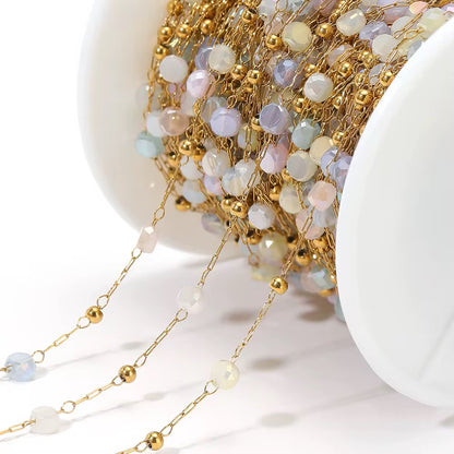 DIYS227 Pastels Multi Colour Round Crystal Handmade 18k Gold PVD Plated Chain ( 1 feet )