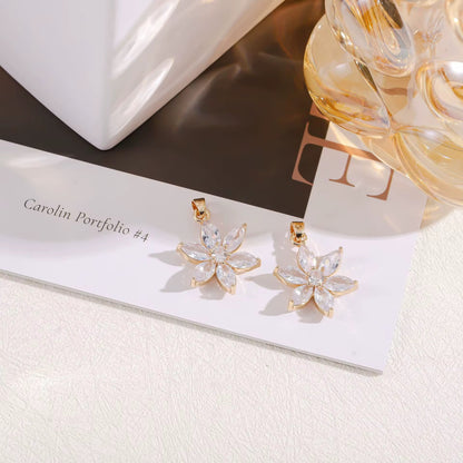 SS 1196 Flower 14k gold plated Zircon crystal charm ( 1 pc ) Anti tarnish ( 19:24 mm )