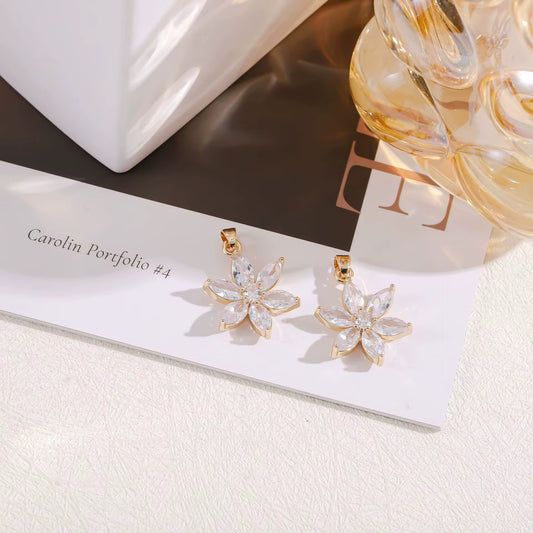 SS 1196 Flower 14k gold plated Zircon crystal charm ( 1 pc ) Anti tarnish ( 19:24 mm )