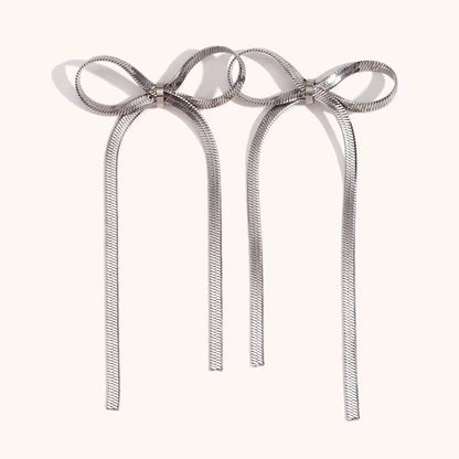 ESJ11E Snake chain Bow silver stud earrings - 18k Gold PVD plated 316 stainless steel - Anti tarnis