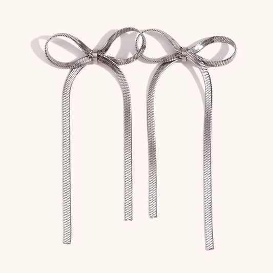 SJ 563 Snake chain Bow silver stud earrings - 18k Gold PVD plated stainless steel - Anti tarnis