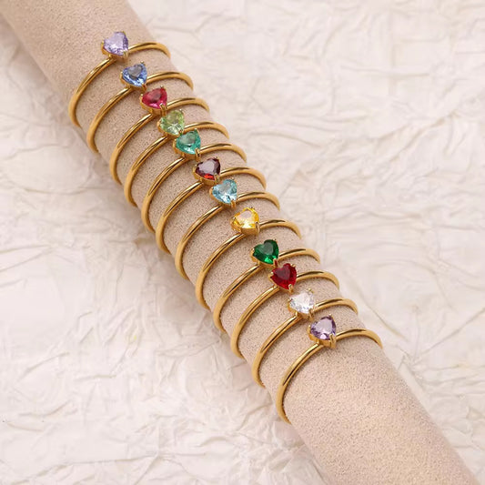 SJ 481 Zircon heart ring adjustable - 18k Gold PVD plated stainless steel - Anti tarnish