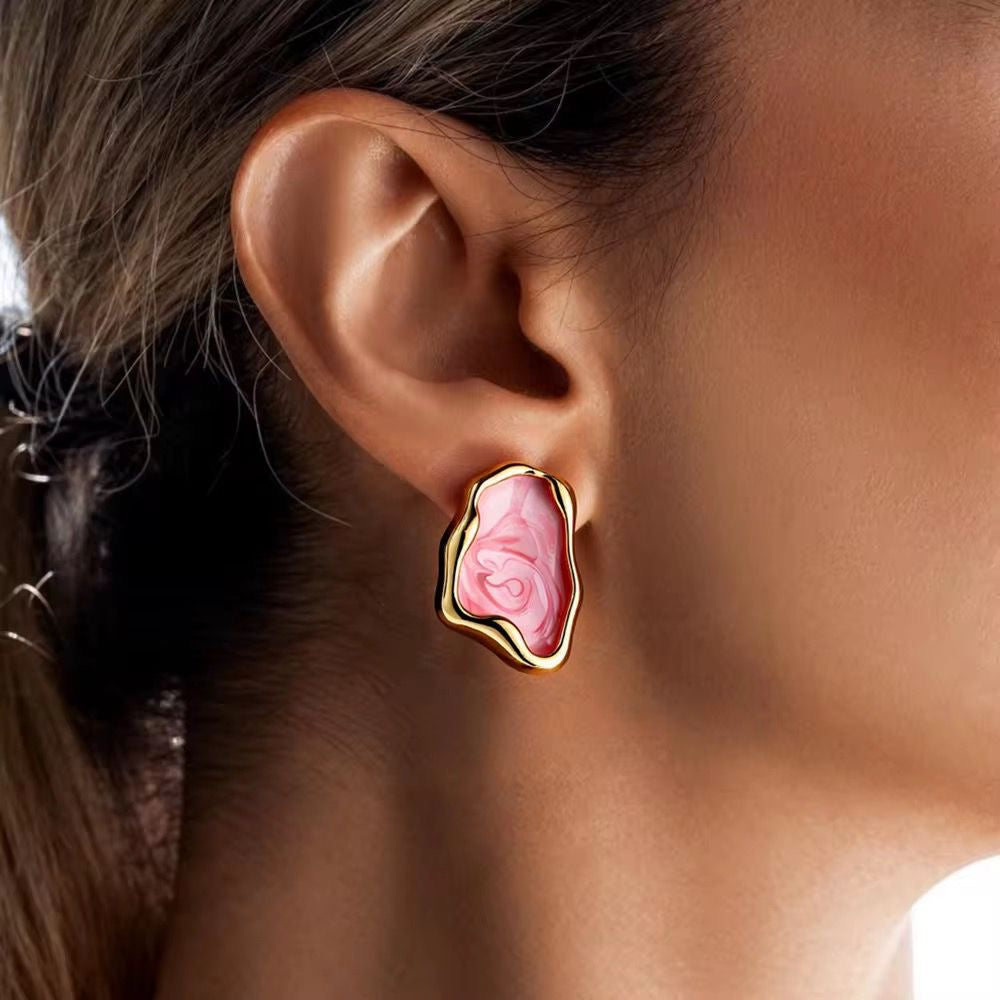 SJ 951 Pink Nugget Earring - 18k Gold PVD plated stainless steel - Anti tarnish