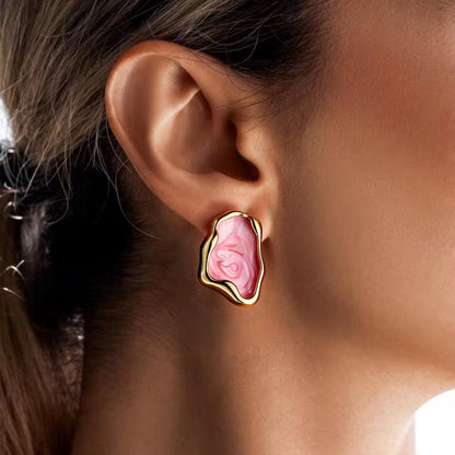 SJ 951 Pink Nugget Earring - 18k Gold PVD plated stainless steel - Anti tarnish