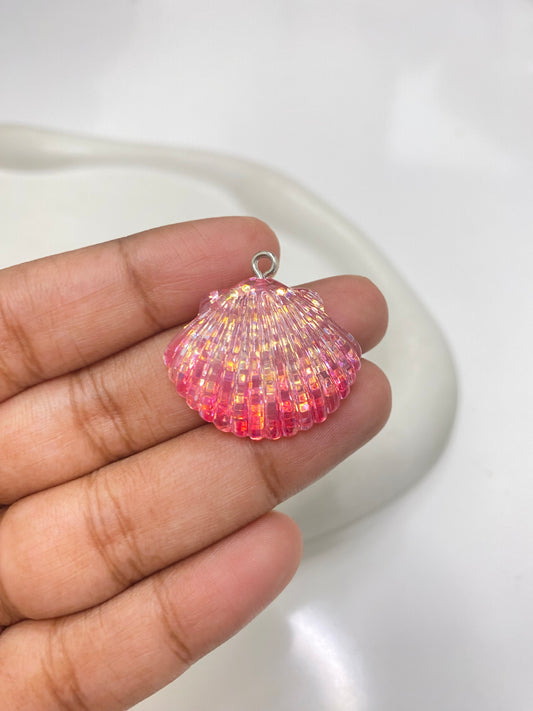 RC 2215 Pink glittery Shell Resin charm with hook ( 1 pc )