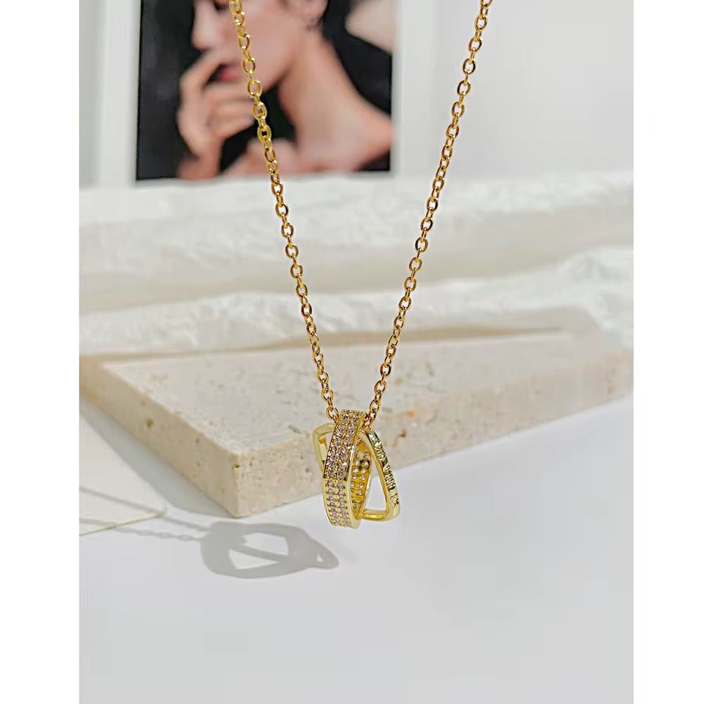 SJ 751 Zircon double square Necklace - 18k Gold PVD plated stainless steel - Anti tarnish