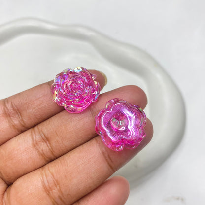 BBB 48 ( B ) Bright pink Rose flower Uv coated resin cabochons charm - per piece