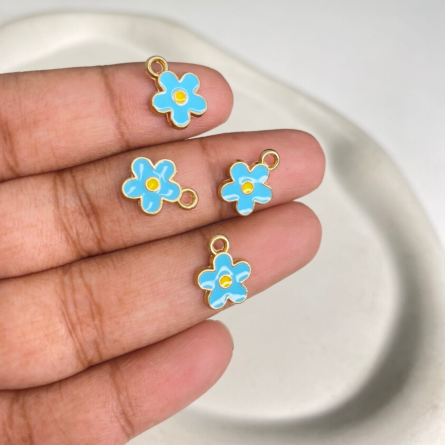 BBB 292 (b) Light Blue Flower enamel charm ( 1 pc ) High quality shine ( 12:10 mm )