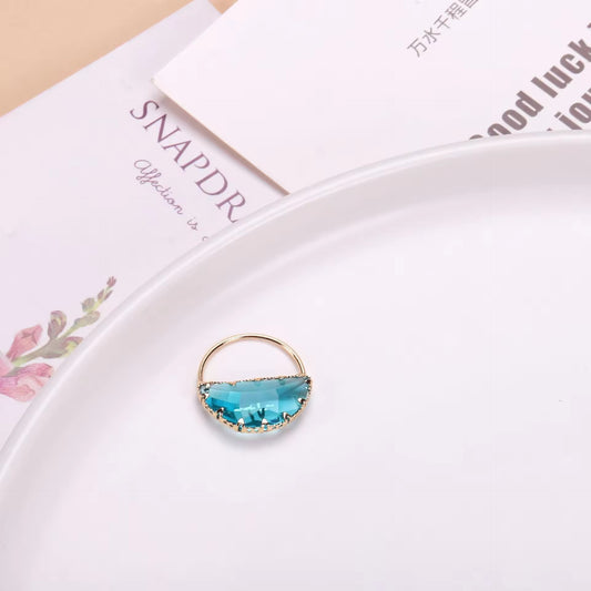 CZ 2580 Light Blue Half Round glass zircon charm 18k gold plated ( 1 pc ) Anti tarnish