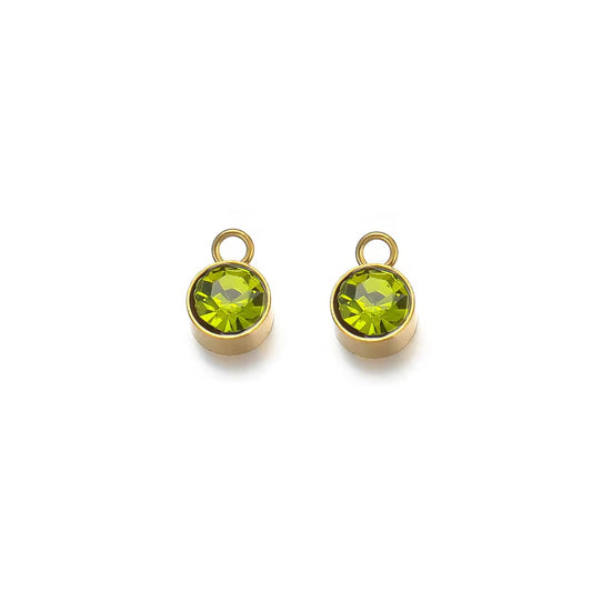BBB 287 (b) Light Green Zircon Round Charm 18k Gold PVD plated 316 stainless steel ( 1 pc ) Anti tarnish ( 8 mm )