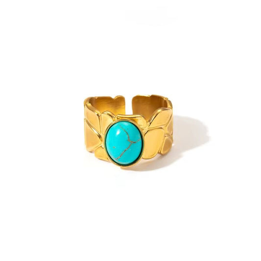 SJ 890 Turquoise Ring Adjustable - 18k Gold PVD plated stainless steel - Anti tarnish