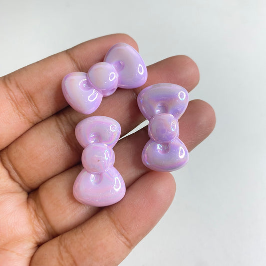 BBB 285 (h) Purple Ribbon Bow Shiny  Bead ( 1 pc ) UV Plated Acrylic ( 12:20 mm )