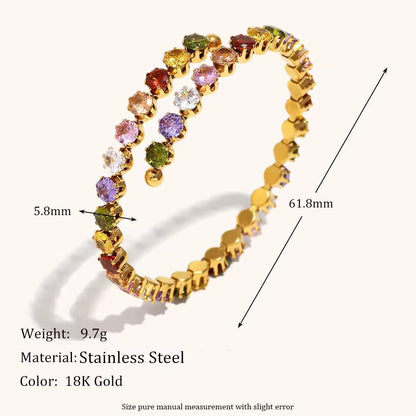 SJ 1118 Zircon cuff Bangle Bracelet - 18k Gold PVD plated stainless steel - Anti tarnish