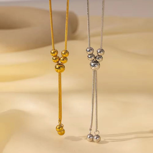 NSJ42D Sleek orb slider Necklace 18k Gold PVD plated