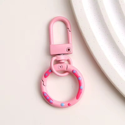 BBB 233 (j) Bright Pink Candy baked paint Donut Buckle O Ring Keychain Clasp ( 1 pc ) Spring Clasp Key Ring ( 5.1:2.4 cm ) High Quality Alloy