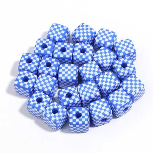 AC 1972 Grid square 13mm uv plated shiny Acrylic bead ( 1 pc )