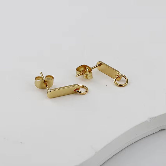 SS 3101 long oval stud - 18k gold PVD plated 316 stainless steel ( 2 pc ) Anti tarnish