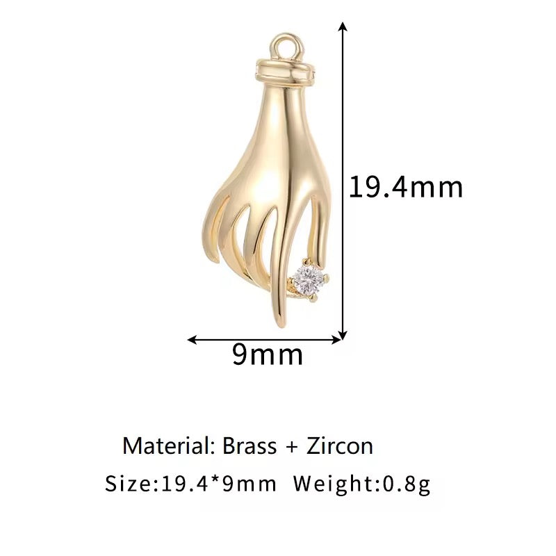 GPC14I Hand Zircon charm 14k gold plated ( 1 pc ) Anti tarnish