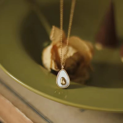NSJ36A Avocado necklace 
-18k gold PVD plated