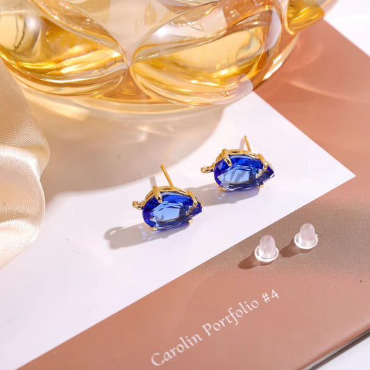 SS 2820 Dark Blue Faceted Teardrop Zircon stud 18k gold plated ( 2 pc ) Anti tarnish