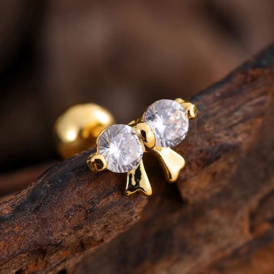 SJ 547 Zircon Bow Cartilage 2nd piercing stud ( 1 pc ) - 18k Gold PVD plated stainless steel - Anti tarnish