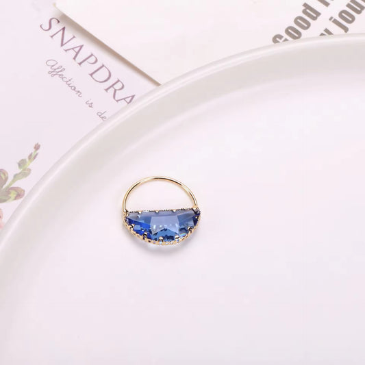 CZ 2583 Dark Blue Half Round glass zircon charm 18k gold plated ( 1 pc ) Anti tarnish