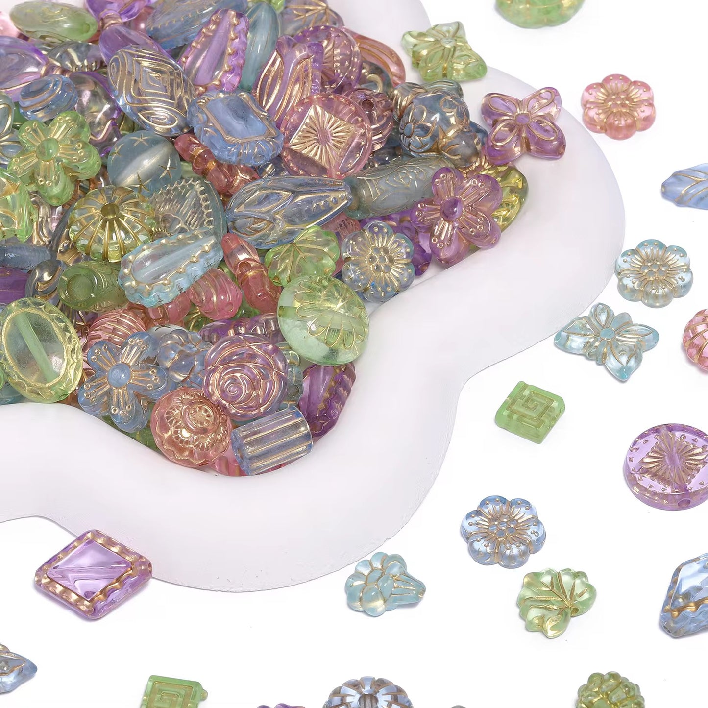 BBB 433 Vintage Czech Baroque Czech Acrylic beads ( 10 gram ) UV Gold plating