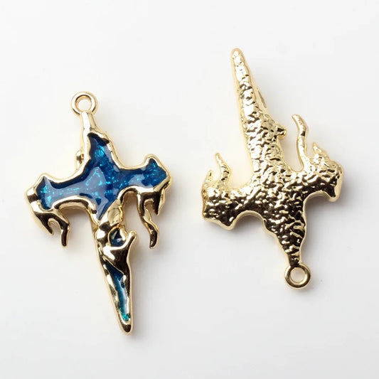 SS 1007 Blue dripping cross 14K gold plated charm ( 1 pc ) Tarnish Resistant ( 18:30 mm )