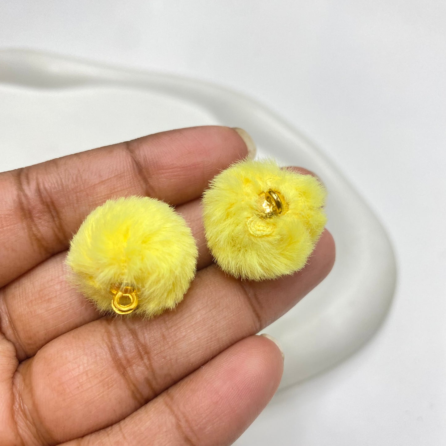 PP 1638 Yellow Fluffy Pom Pom with hook ( 1 pc )