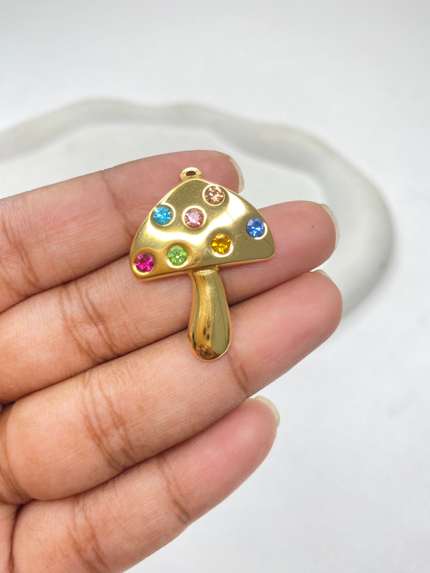 SS 2993 Mushroom Colourful Zircon Charm 18K Gold PVD plated stainless steel ( 1 piece ) Anti tarnish ( 24:33 mm )